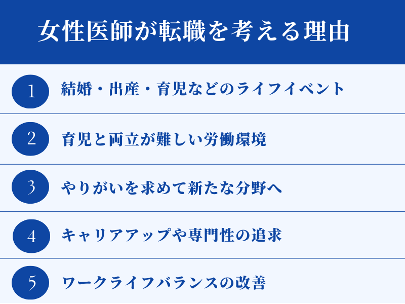 女性医師が転職を考える理由｜ライフイベントと労働環境